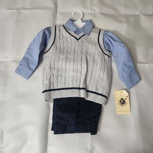 Goodlad Kids Blue and Gray Shirt with Vest and Pant Set 3T